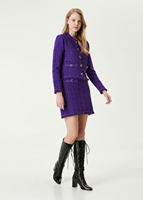 Beymen Club Mor Simli Kareli Mini Etek - 7