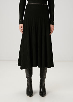 Beymen Club Siyah Çizgi Dokulu Midi Etek - 3