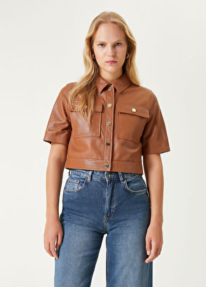Beymen Club Camel Short Sleeve Leather Jacket - 5