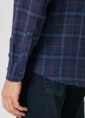 Beymen Club Lacivert Ekose Desenli Kırmızı Şeritli Gömlek - 7