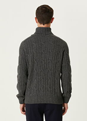 Beymen Club Anthracite Turtleneck Braid Textured Wool Sweater - 5