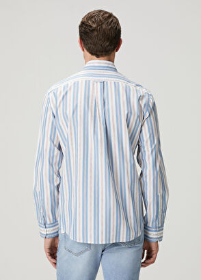 Beymen Club Comfort Fit Mavi Beyaz Çizgi Desenli Gömlek - 6