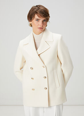 Beymen Club Kırık Beyaz Kruvaze Yün Kaban - 3