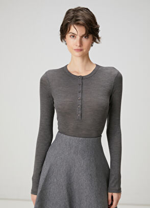 Beymen Club Grey Mélange Long Sleeve Wool T-Shirt - 3