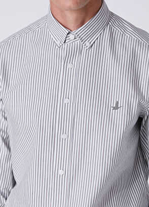 Beymen Club Comfort Fit Khaki White Striped Oxford Shirt - 7