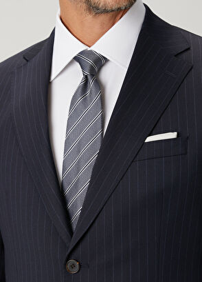 Drop 4 Lacivert Çizgi Desenli Yün Takım Elbise - Görsel 8