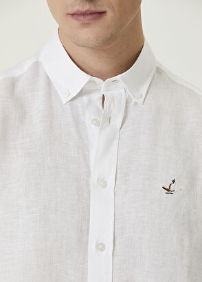 Beymen Club Comfort Fit Beyaz Keten Gömlek - 6