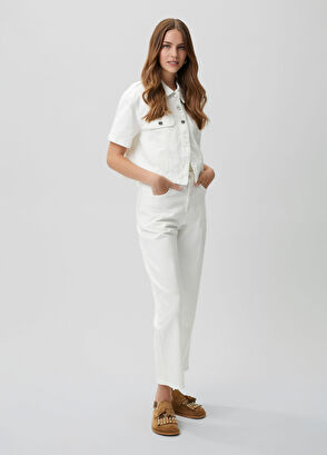 Beymen Club Off-White Bead Embroidery Denim Jacket - 3
