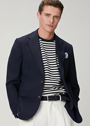 Beymen Club Lacivert İnce Yün Crepe Blazer Ceket - 5