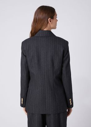 Beymen Club Antrasit Çizgili Kruvaze Yün Blazer - 6
