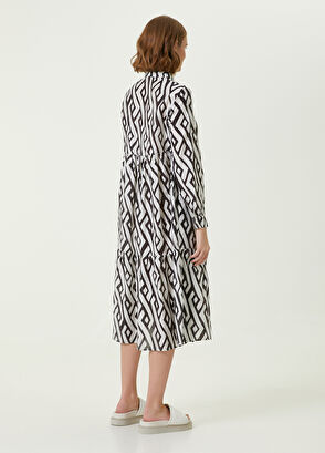 Beymen Club Siyah Beyaz Sarmal Desenli Midi Gömlek Elbise - 6