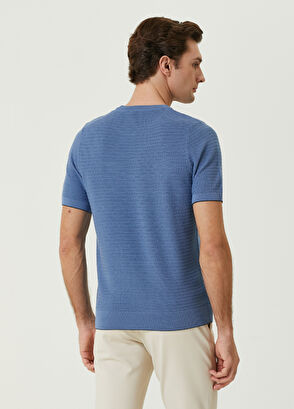 Beymen Club Mavi Örgü Dokulu Kısa Kollu Kazak - 5