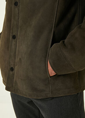 Beymen Club Khaki Shearling Detailed Suede Coat - 7