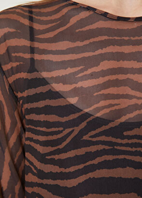 Network Kahverengi Zebra Desenli Maxi Elbise - 5