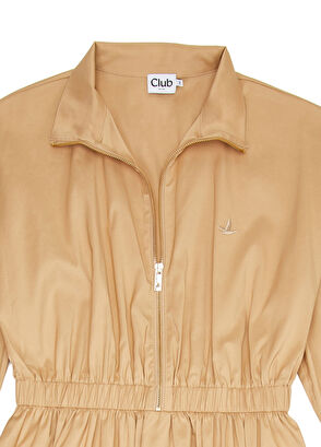 Beymen Club Beige Collar Zippered Midi Taffeta Dress - 8