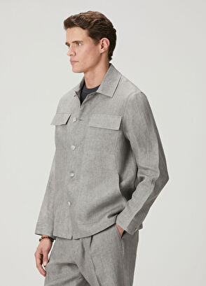 Beymen Club Gri Keten Dış Gömlek - 5