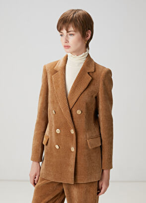 Beymen Club Kahverengi Fitilli Kruvaze Blazer - 4