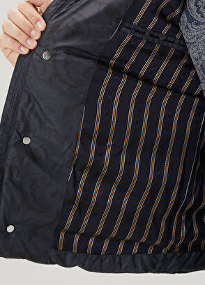 Lacivert Desenli Kapitoneli Mont - Görsel 9