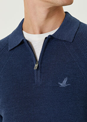 Beymen Club Koyu Mavi Polo Yaka Fitilli Yün Triko - 6