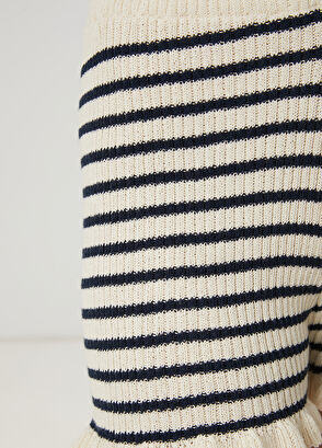 Beymen Club Navy Blue Ecru Striped Knit Shorts - 6