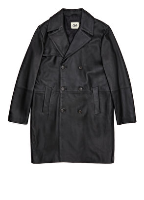 Beymen Club Black Double-Breasted Leather Overcoat - 10