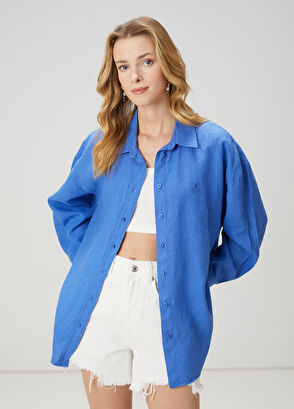 Beymen Club Oversize Blue Linen Shirt - 3