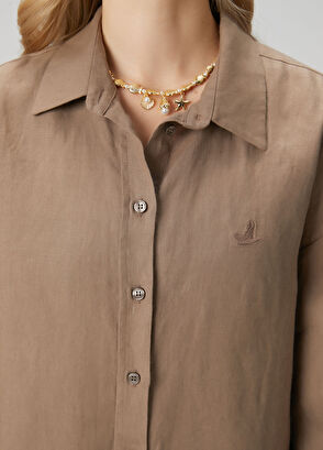 Beymen Club Oversize Mink Logo Linen Shirt - 6
