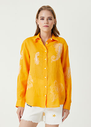 Beymen Club Orange Ethnic Embroidered Linen Shirt - 5