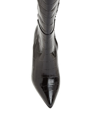 Siyah Kroko Desenli Kadın Deri Çizme - Görsel 5