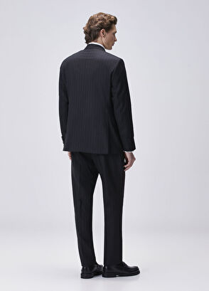 Drop 8 Siyah Çizgili Yün Kruvaze Takım Elbise - Görsel 9