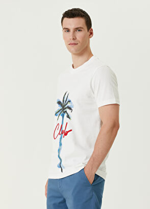 Beymen Club Beyaz Palmiye Baskılı Logo Nakışlı T-shirt - 5