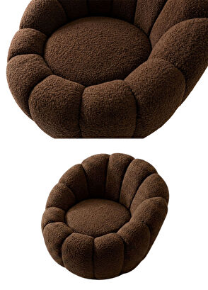 Bekaliving Potter Brown Teddy Swivel Leg Armchair and Pouf Set - 5