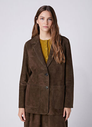 Beymen Club Dark Khaki Classic Suede Jacket - 5