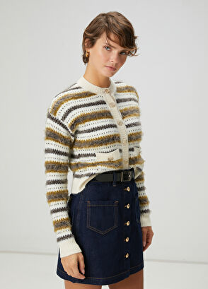 Beymen Club Krem Çizgili Yün Hırka - 4