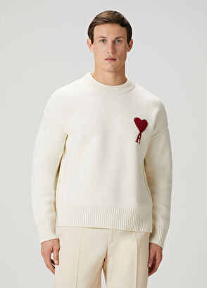 Ami Paris Off-White Logo Jacquard Wool Sweater - 3