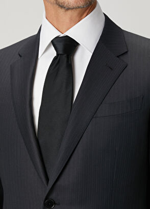 Lacivert Çizgi Desenli Yün Takım Elbise - Görsel 7