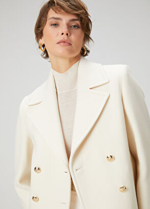 Beymen Club Kırık Beyaz Kruvaze Yün Kaban - 4