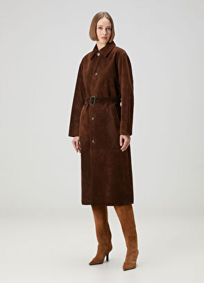 Kahverengi Süet Palto - Görsel 4