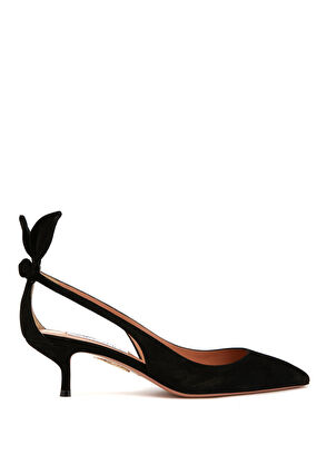 Bow Tie Siyah Deri Topuklu Ayakkabı - Görsel 8