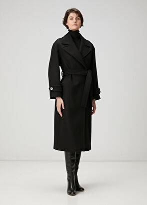 Beymen Club Siyah Kruvaze Yün Palto - 4