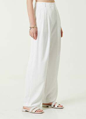 Beymen Club Beyaz Çift Pilili Krep Palazzo Pantolon - 4