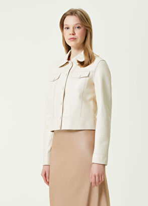 Beymen Club Broken White Shirt Collar Leather Trucker Jacket - 3