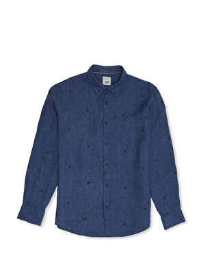 Beymen Club Comfort Fit Lacivert Mini Kaz Nakışlı Keten Gömlek - 9