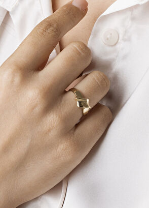 Safir Mücevher 14 Ayar Altın Düğüm Burgu Kadın Yüzük - 3