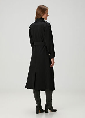 Siyah Yün Karışımlı Pardösü - Görsel 7