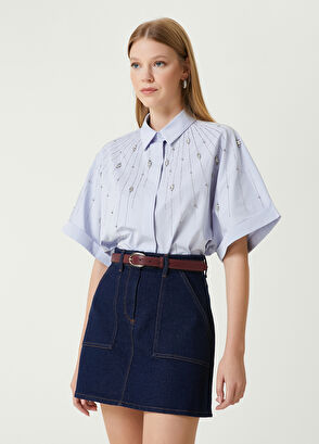 Beymen Club Blue Embellished Short Sleeve Shirt - 5