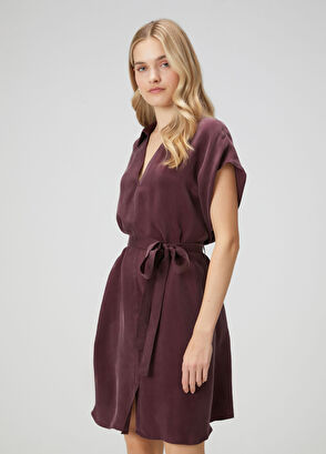 Beymen Club Bordo Cupro Mini Gömlek Elbise - 3