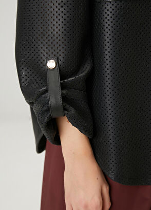 Beymen Club Black Perforated Detail Leather Jacket - 7