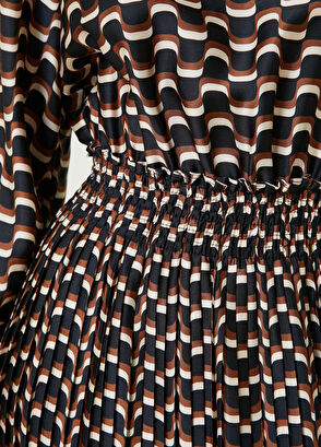 Beymen Club Brown Geometric Wave Pattern Mini Dress - 5