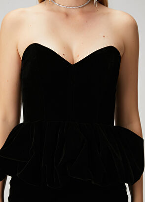 Beymen Club Siyah Straplez Mini Kokteyl Elbise - 6